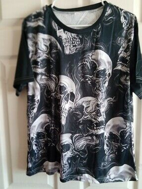 Men's Black Graphic Skull Print T-Shirt In